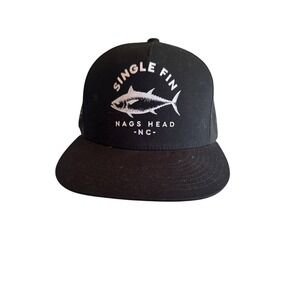 Single Fin Nags Head NC Black Trucker Hat Adjustable Snapback Mesh Back Adj.
